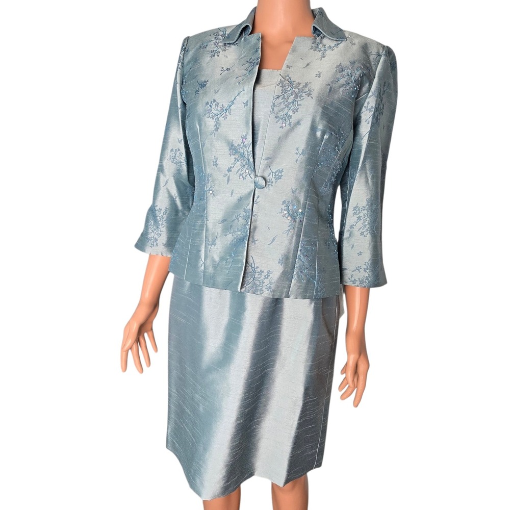Jessica Howard 8P Dress Jacket‎ Set Blue Embroidered Sequin Formal Wedding NWT